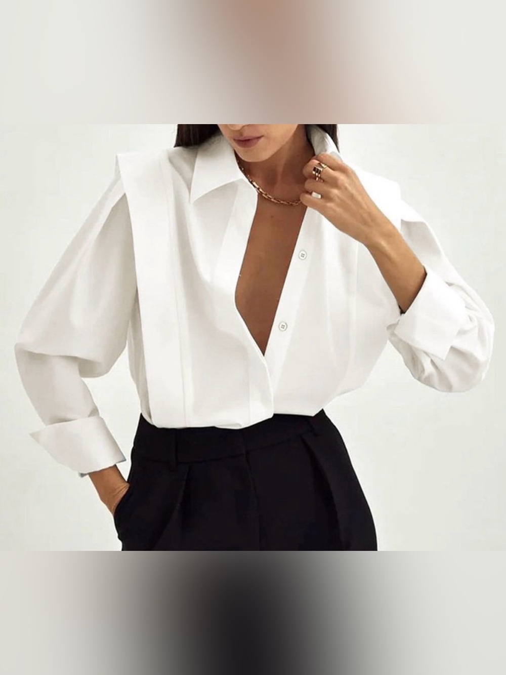 Commense Oversized Button Down White Collared Shirt
